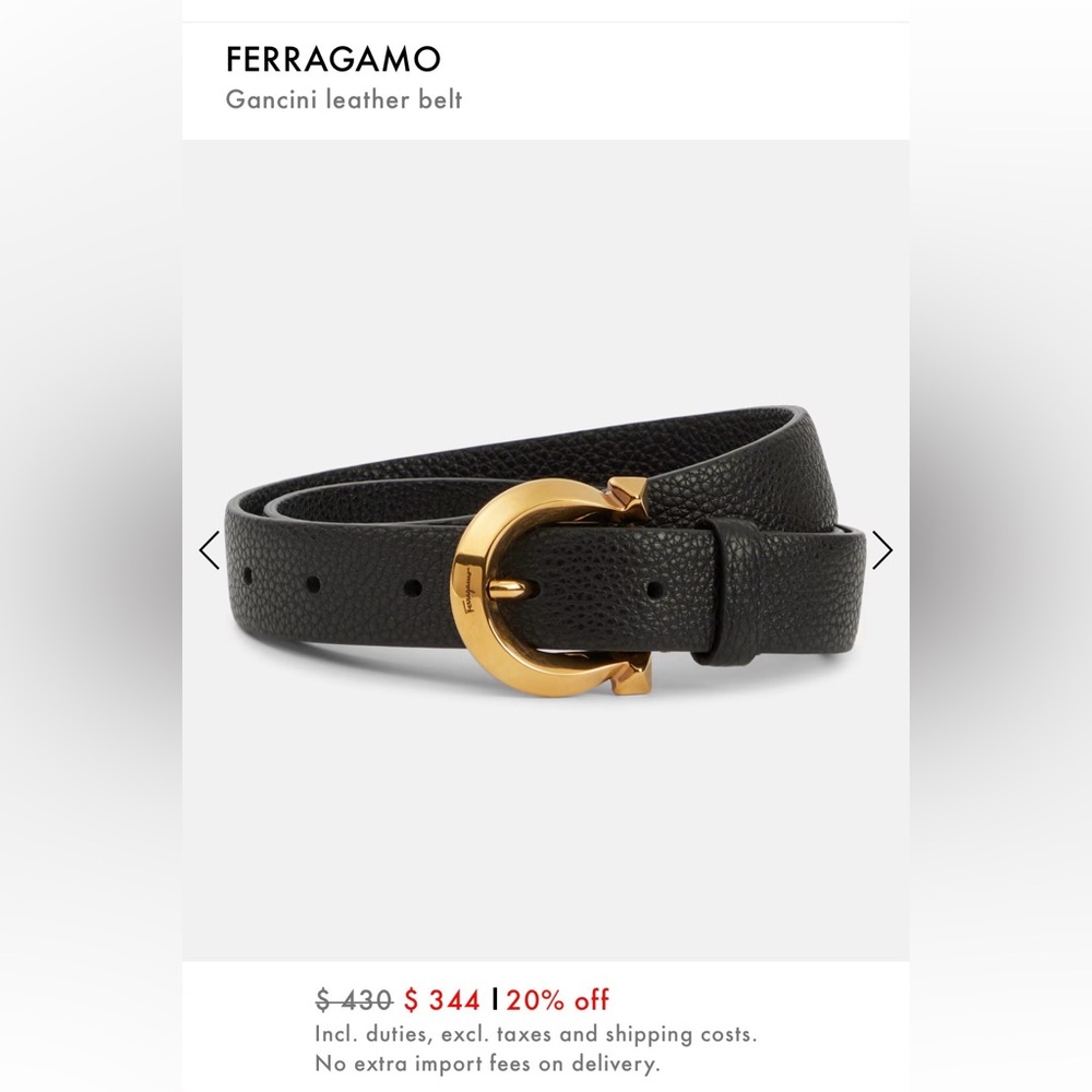 Salvatore Ferragamo Black Leather Gancini Belt – Gold Buckle – Size 65 /XS NWT!! - Picture 13 of 13